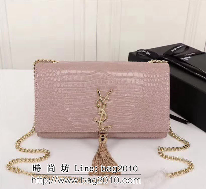 YSL聖羅蘭 經典金扣 鱷魚紋牛皮 時尚流蘇包 26700 YAS1122